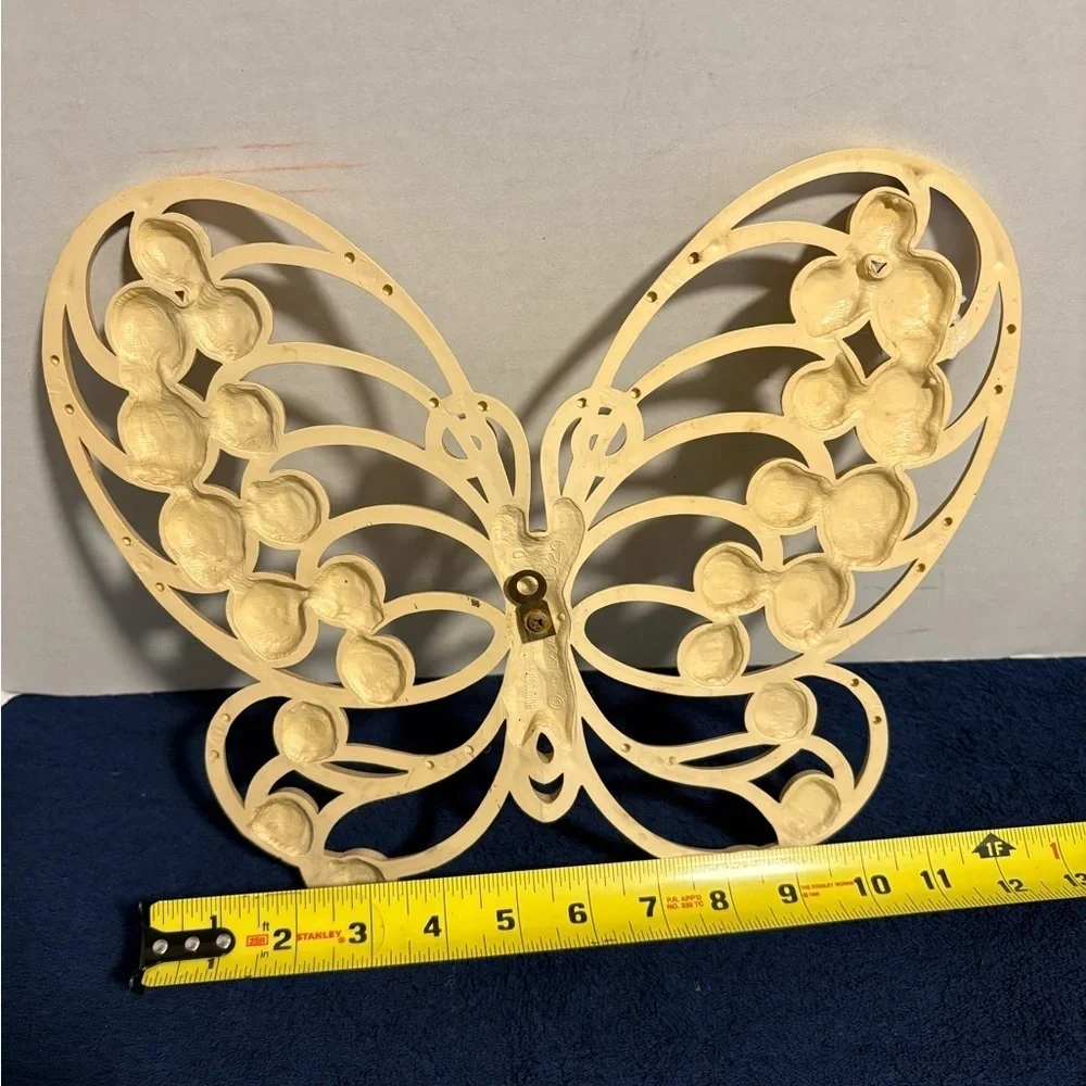 Vtg 1976 70’s Burwood Cream White Butterfly Wall Decor Art MCM Plastic Filigree